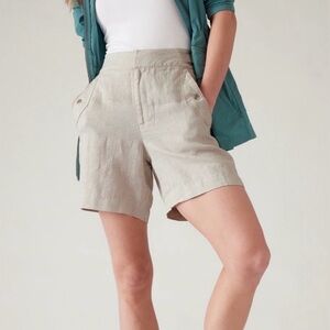 Athleta Voyager High Rise Linen Shorts in Oatmeal Size 4